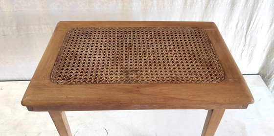 Image 1 of Side table in solid wood and caning - mid-20th century