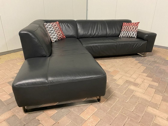 Image 1 of Divano angolare in vera pelle nero antracite – Seduta comfort premium – Design di lusso durevole – Consegna gratuita