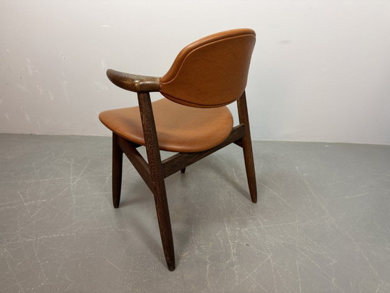 Image 1 of Mid-century Design Original Cognac Leatherette 'Cowhorn' Dining / Side Chair by Tijsseling for Hulmefa, The Netherlands 1970s. 