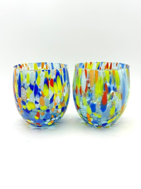 Image 1 of Set di 6 bicchieri in vetro soffiato veneziano con murrine Effetre Murano fuse nel vetro, hand made in italy.