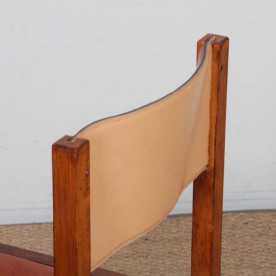 Image 1 of Chaise vintage en bois massif et cuir, 1980