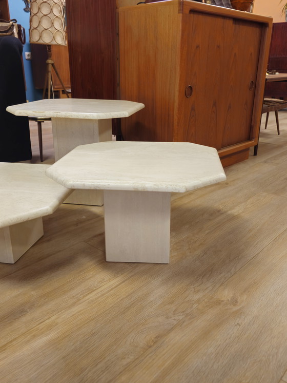 Image 1 of Vintage Travertine Marble Stone Side Tables Coffee Table Tables