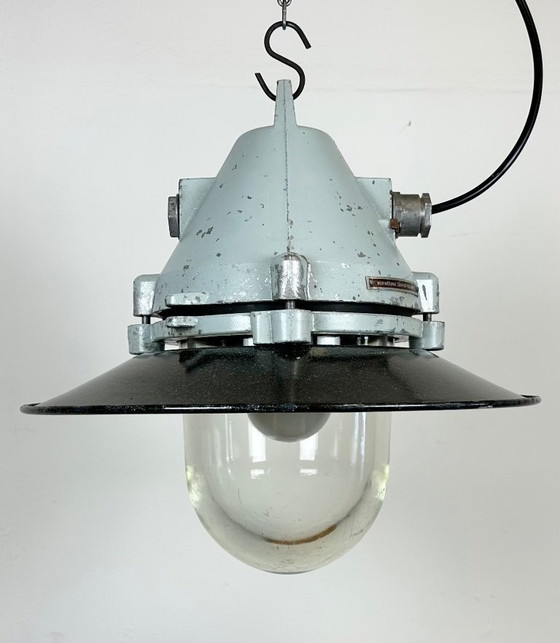 Image 1 of Grey Cast Aluminium Explosion Proof Lamp with Enameled Shade, 1970s