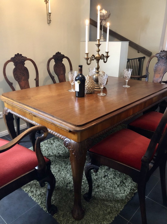 Sedie da pranzo Queen Anne antiche Tavolo Inghilterra anni '30, Legno, Rosso (foto 3 di 15)