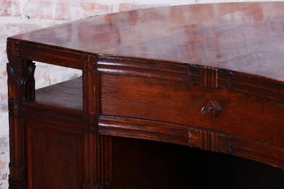 Restored Cubistic Writing Desk, Oak, Walnut, Revived Polish, Czech, 1910s – Metal, Wood (photo 3 of 21)