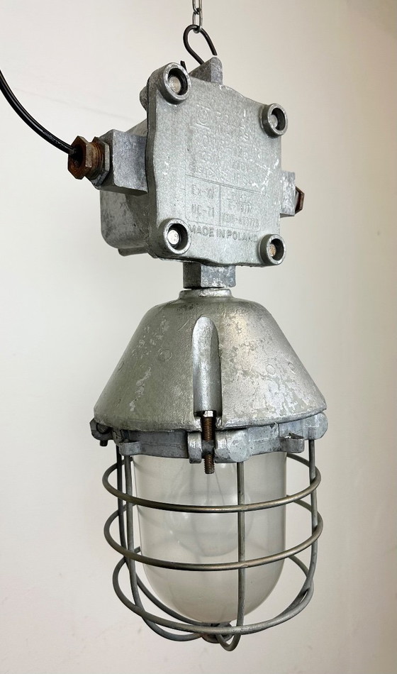 Image 1 of Large Industrial Cast Aluminium Cage Pendant Light from Polam Wilkasy, 1960s
