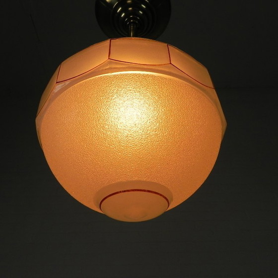 Image 1 of Lampada a sospensione Art Déco con sfera di vetro a 12 angoli, anni '30