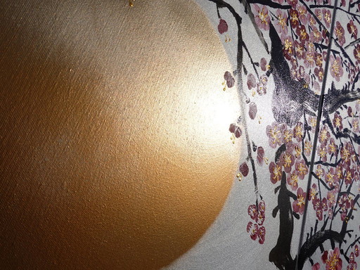 Sakura japonais J406 - grand triptyque en argent
