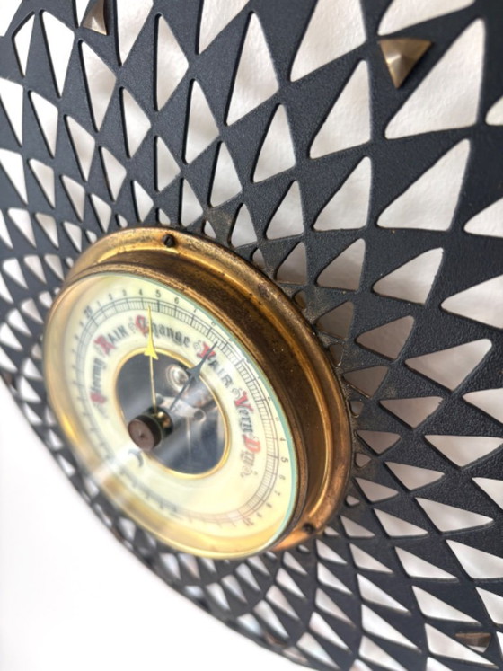 Beautiful vintage MCM starburst or sunburst barometer 50s 60s, Clocks, Glass, Metal, Black (photo 5 of 7)