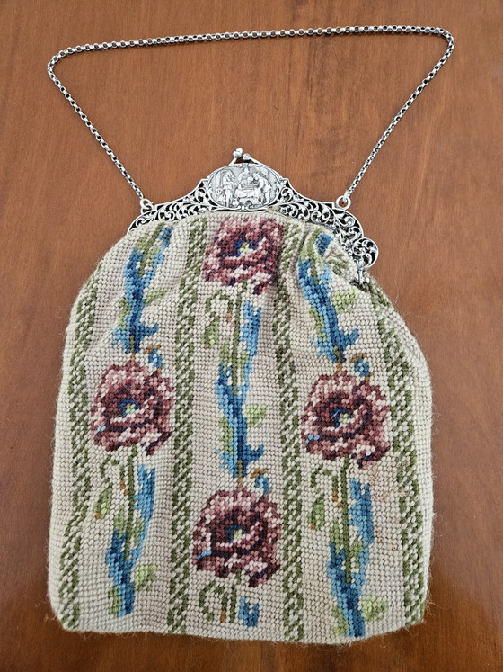 Monture de Sac Antique en Argent avec Scène de Café env. 1910 – Autres sacs, Tweed (photo 3 of 12)