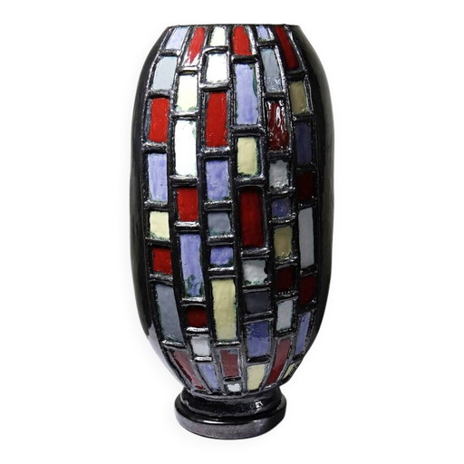Große modernistische Keramik-Kunstvase in Vintage-Schwarz glasiert von .