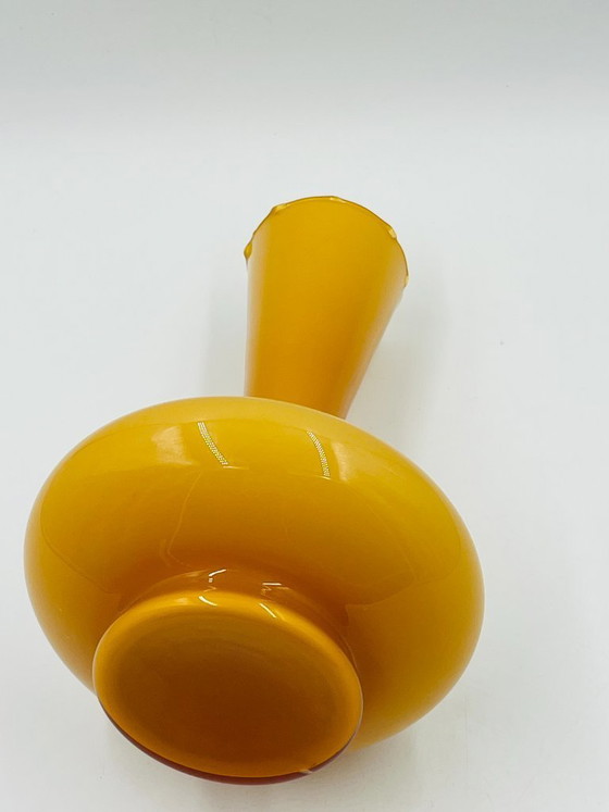 Image 1 of Vintage ochre opaline vase with scalloped neck