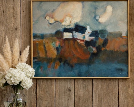 Olio su tela, Serge Tillou (1928-2025), Paesaggio di scogliera, Bretagna