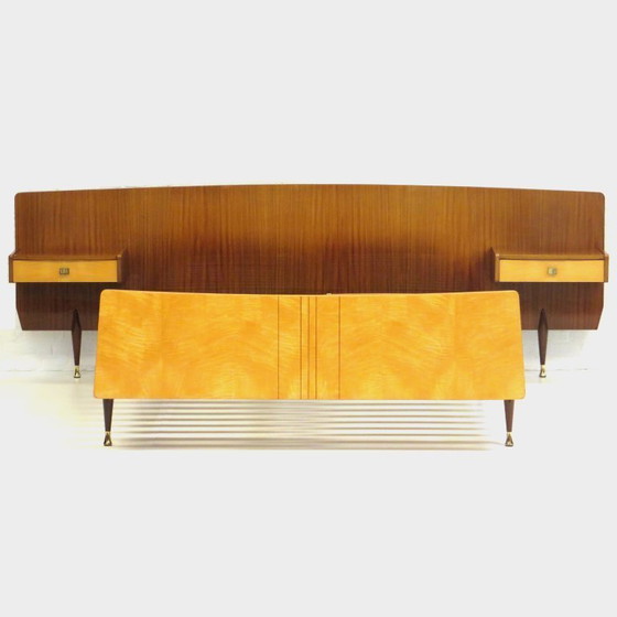 Image 1 of Vintage bed with nightstands in teak and maple, 1960s