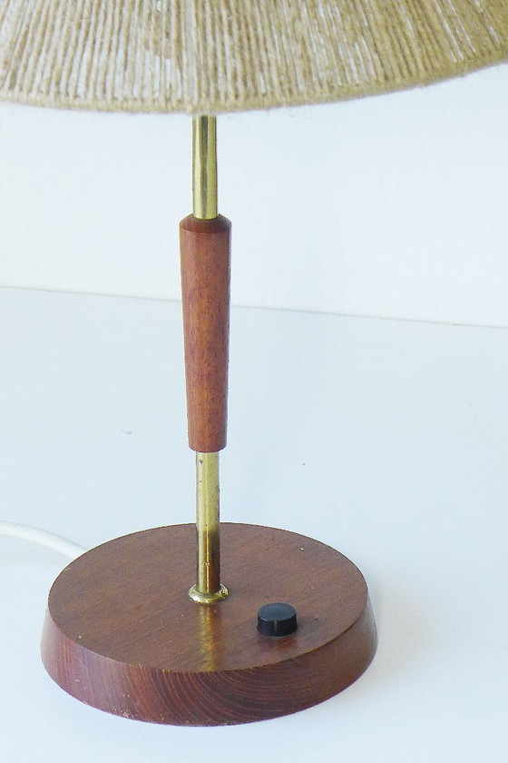Image 1 of Scandinavian vintage table lamp, Danish design lamp, teak and sisal, 60s/70s retro