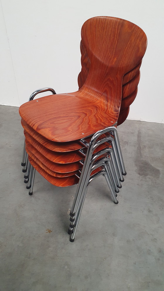 Image 1 of 6x Eromes Pagholz Industrieller stapelbarer Design-Stuhl