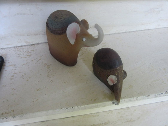 Image 1 of 2 Elephant Statues Figurines Ceramic Stoneware Mid Century Modern