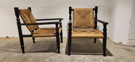 Image 1 of 2 Stühle aus Holz mit Seil im Stil von Adrien Audoux & Frida Minnet