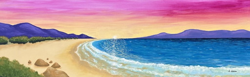 At The Edge Of The Visible - Peinture Panoramique Acrylique Originale 30 X 100cm – schilderijen tekeningen, Cotton