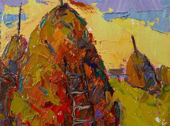 Image 1 of Original Oil Painting Summer Village Landscape When the light fades