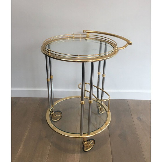 Image 1 of Vintage rolling table in gunmetal patina and gilded metal, 1970