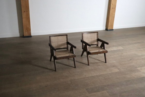 Image 1 of Pierre Jeanneret Loungesessel PJ-SI-29-A aus Teakholz und Rohrgeflecht, 1950er Jahre