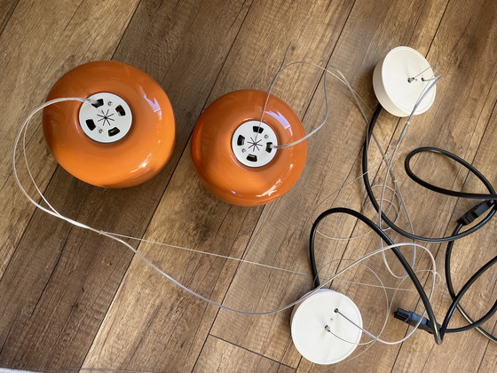 Image 1 of Set van 2 glazen hanglampen