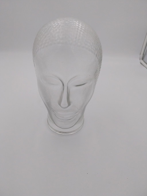 1 x testa di vetro (cuffie) anni '70, 25 cm di altezza, 15 cm di diametro