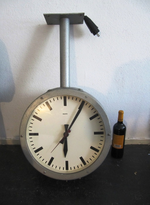 Vintage Double-Sided Clock Station Clock NUFA