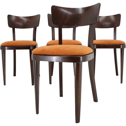 Set of 4 vintage dining chairs in stained beech wood, Czechoslovakia 1950