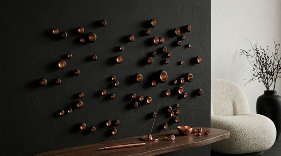 Image 1 of 3D Black & Copper Metallic Wall Art Pods: Modern Sculptural Installation, Set of 60 