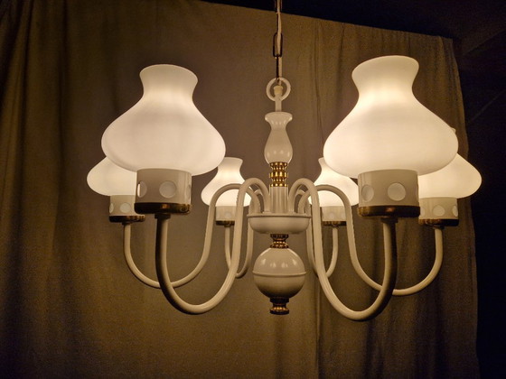 Image 1 of Rare Mid-Century Czech Lighting Set – 6-Arm Chandelier + Wall Lamp by Drukov, 1960s