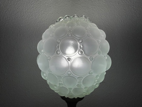 Image 1 of Lámpara de sobremesa alta de madera con pantalla de vidrio esmerilado Bubble Glass
