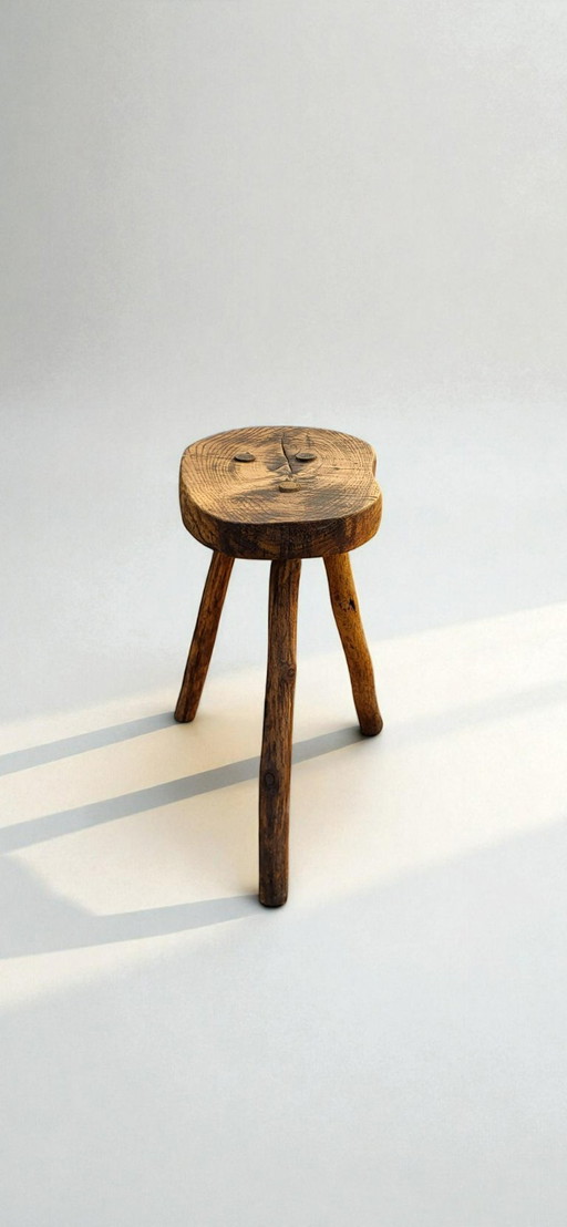 Brutalist style wooden (oak) stool