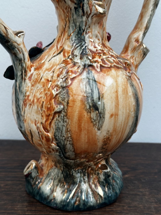 Image 1 of Vintage Barbotine vaas en landelijke decoratie - Belgisch keramiek