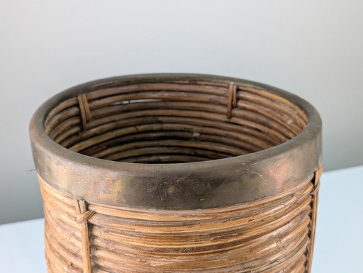 Italiaanse paraplubak van riet en messing uit het midden van de 20e eeuw, jaren 70.