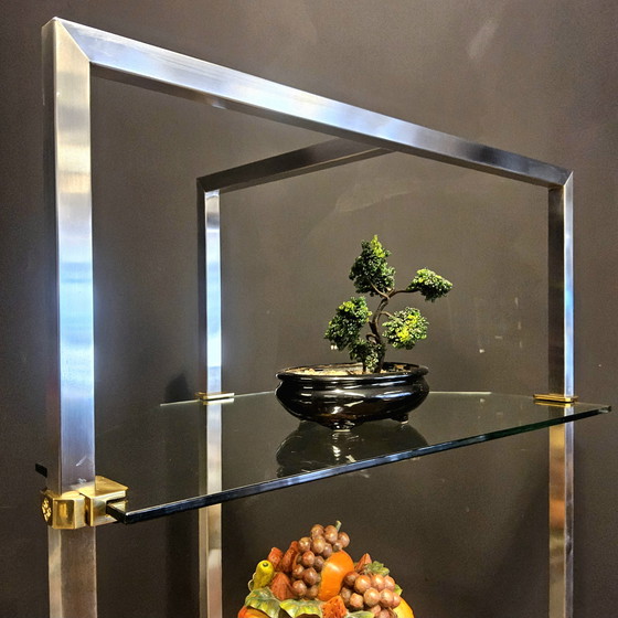 Image 1 of Vintage 80s Design Glass/Steel Display Cabinet by Peter Ghyczy (Dutch Design) Glass Wall Shelves