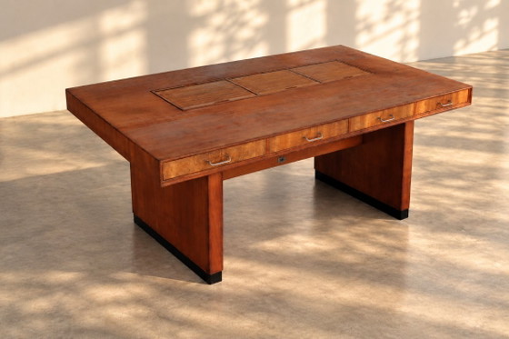 Vintage XL Desk | Clausen & Maerus | Eden | 1960s, Wood, Chrome, Brown (photo 3 of 14)