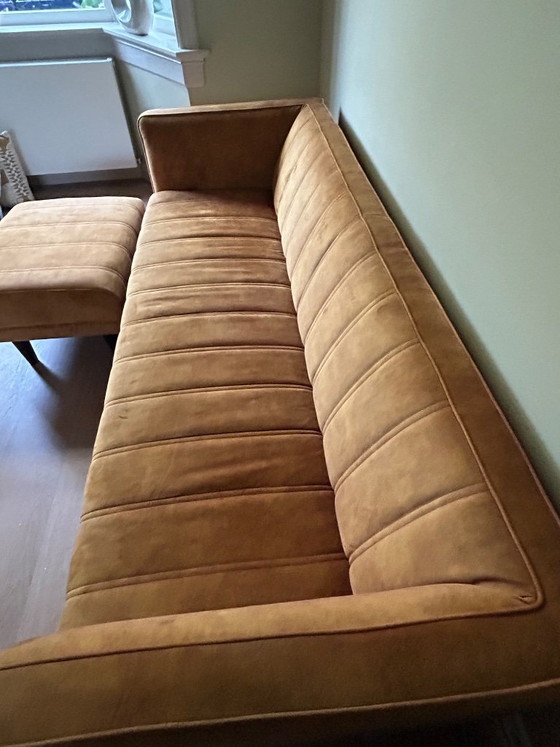 Sofa with ottoman, brown/ochre velvet, Bright Living, 3-5 seaters, Wood, Mid Century Modern (photo 3 of 5)