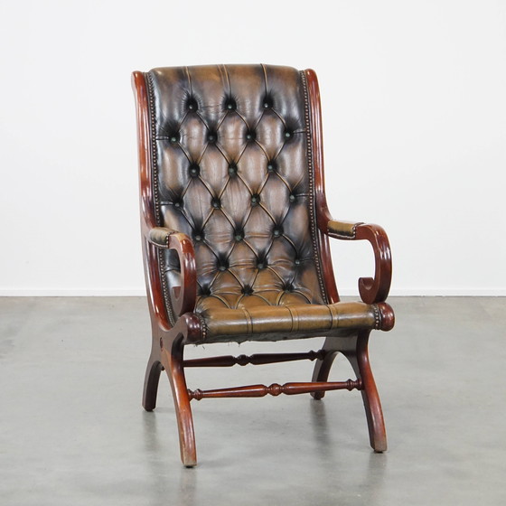 Image 1 of Grüner Vintage-Chesterfield-Sessel aus Rindsleder