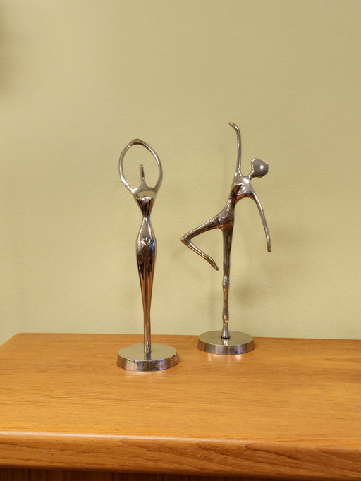 2X Chrome-Colored Ballerina Ballet Dancer Lady