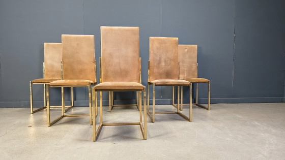 Image 1 of Vintage messing eetkamerstoelen van Belgochrom, set van 6 - jaren 70