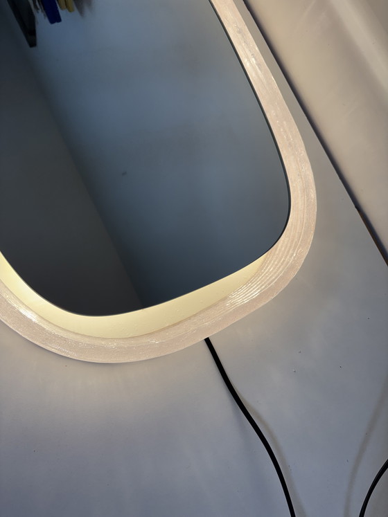 Image 1 of Specchio vintage Hillebrand illuminato in vetro ghiaccio anni '60, stile spaziale