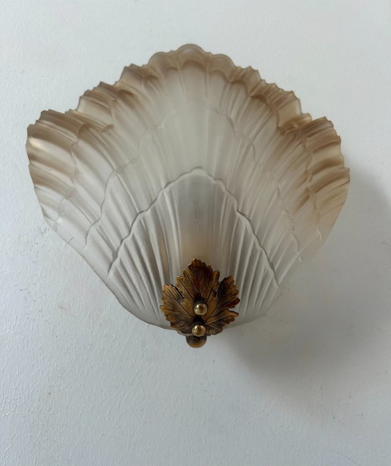 Image 1 of Coppia di appliques a conchiglia, vetro e ottone, Francia 1960
