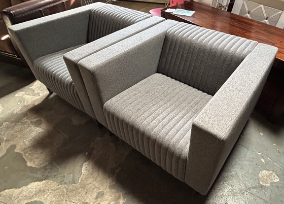 4x Deberenn Mona Design Armchairs Light Grey Ribbed Fabric - As Good As New – Textile (photo 10 of 12)