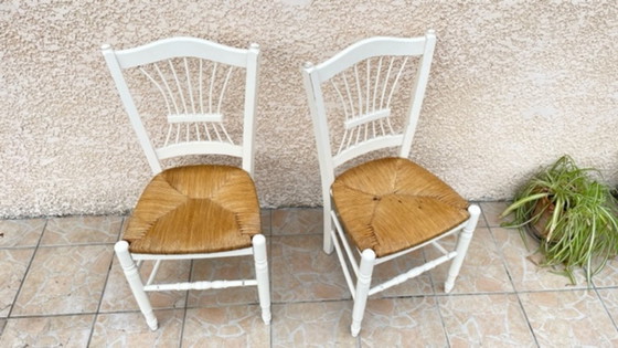 Image 1 of Paire de CHAISES Paillées BLANCHES Vintage 