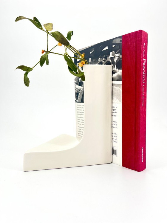 Image 1 of Vintage White Ceramic Geometric Vase by Parravicini, Italy 1970