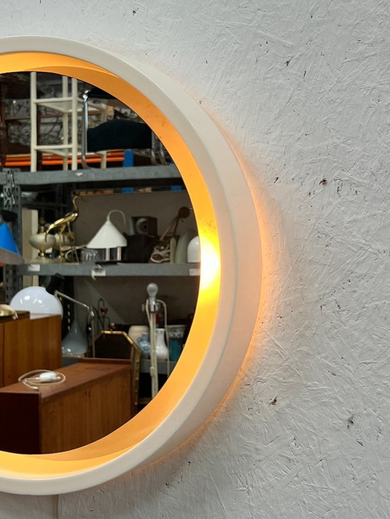 Image 1 of Vintage Round Plastic Mirror with Lighting, Germany 1970's