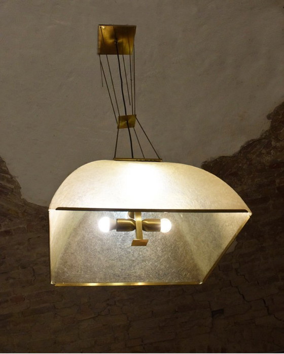 Image 1 of Große Lamperti-Pendelleuchte aus Fiberglas und Messing, 1970er Jahre