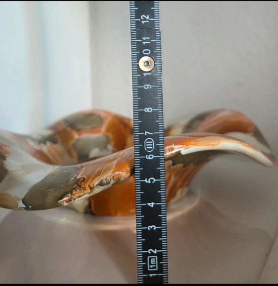 Jaren 70 Kunstkeramiek Schaal (Ø 27cm) • Vloeiglasuur Oranje Bruin • Fabrikant Onbekend – Schalen, Ceramic (photo 2 of 5)